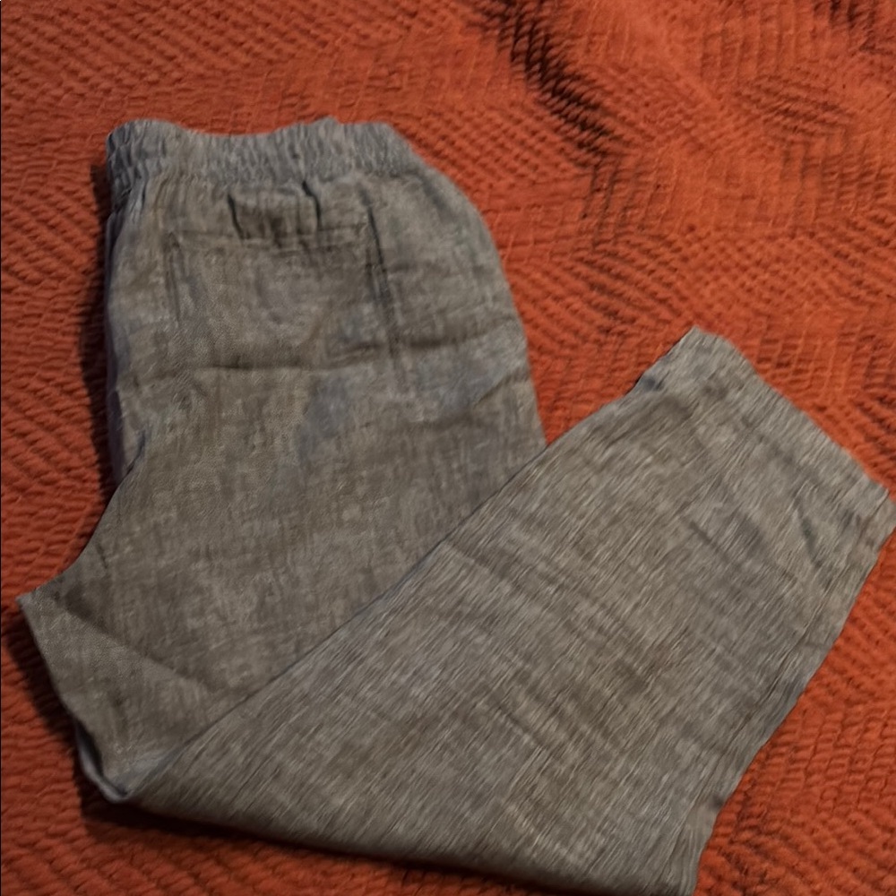 Athleta Brown Chambray Ankle Cropped Pants Relaxed Fit
